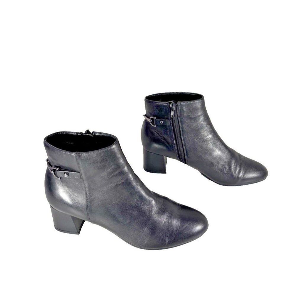 Bandolino Boots Women's 8.5M Ankle Boots Black Faux Leather Chunky Block Heel